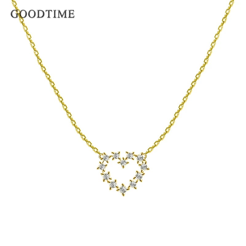 

Trendy Women Necklace Pure 925 Sterling Silver Love Heart Pendant Gold Color Chain Jewelry Rhinestone Zircon Necklace For Girl