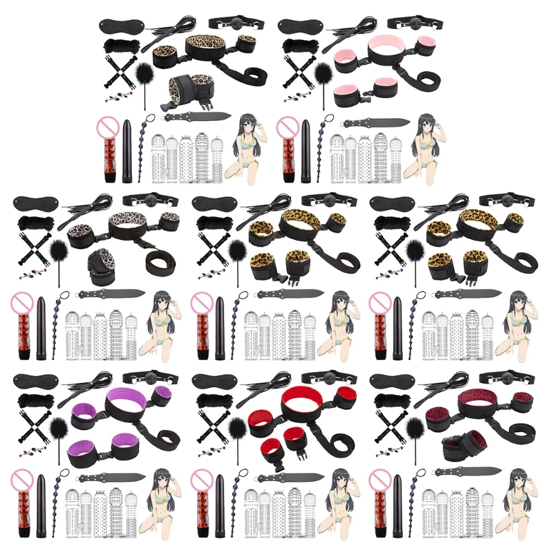 19 Pieces Restraints Bdsm Toys Kit Safe Bondage Set Sex Adult Bed Game Blindfold Flogger Whip for Couples | Красота и здоровье