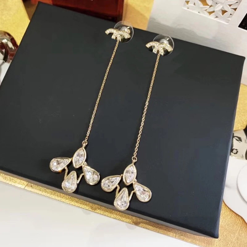 

Fashion Long Zircon Earrings Shining Ladies Long Drop Earrings Dangle Jewelry