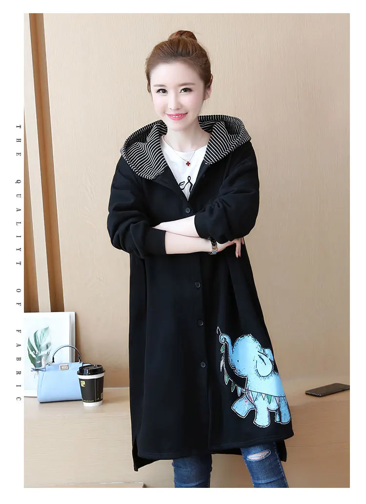 Тонкая осенняя одежда, стиль, большой размер, платье с принтом Микки, корейский стиль, Свободное пальто средней длины, Женское пальто с длинным рукавом