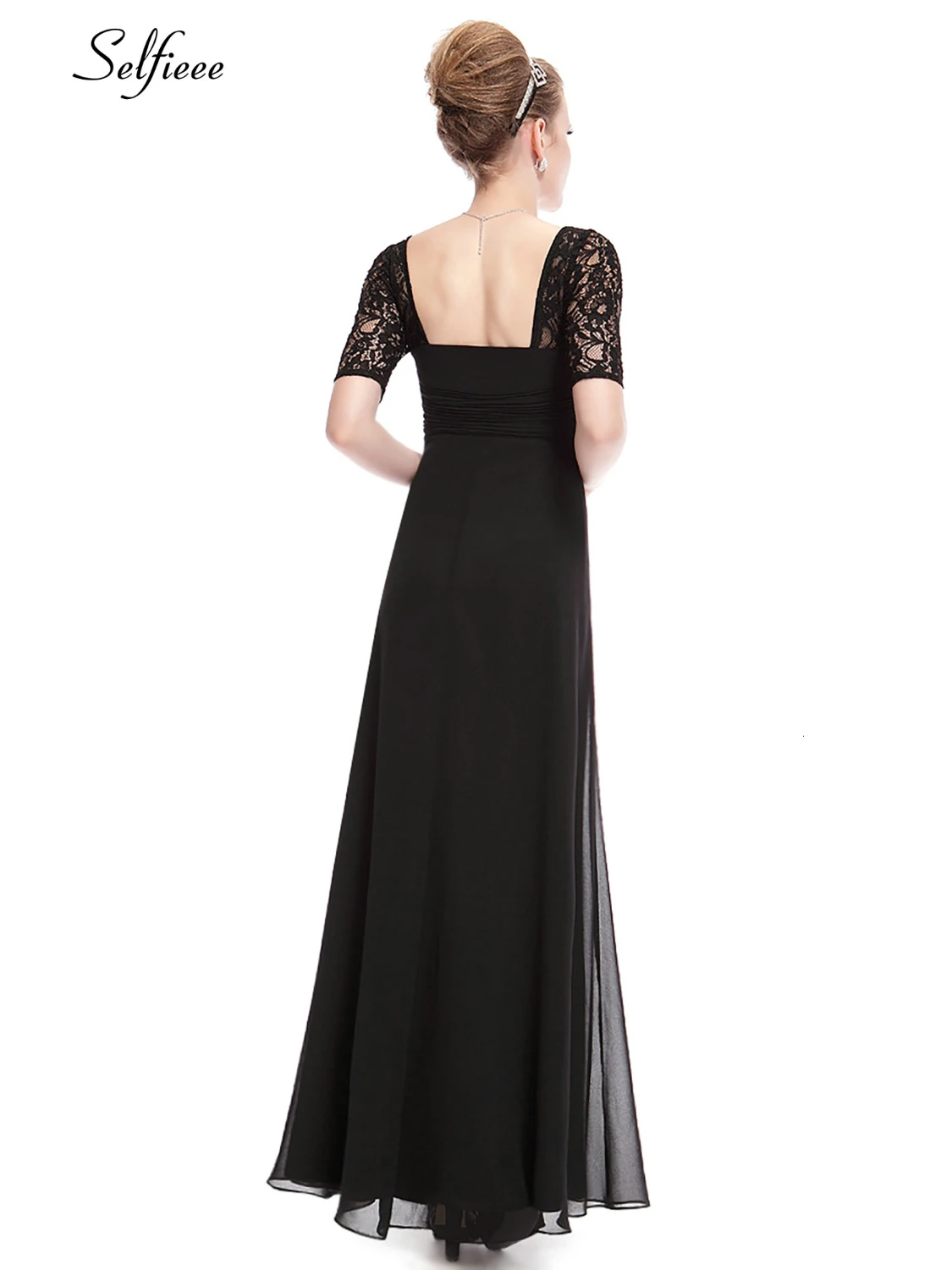 Элегантное женское платье трапециевидной формы с квадратным воротником и половинным рукавом, шифоновое макси платье, дешевое кружевное длинное вечернее платье, vestidos De Festa