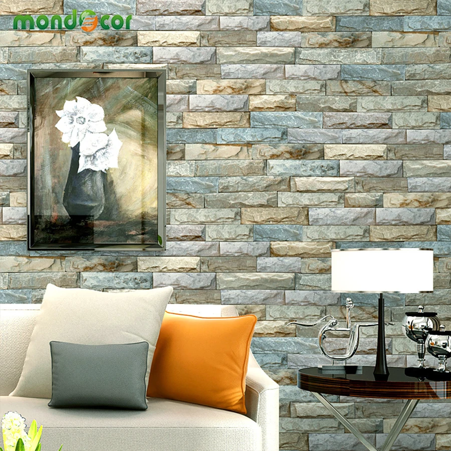 

10M Non-woven Wallpaper Brick Textured Embossed 3D Wall Paper Roll for Bedroom Living Room Sofa Background Retro Home Decoration