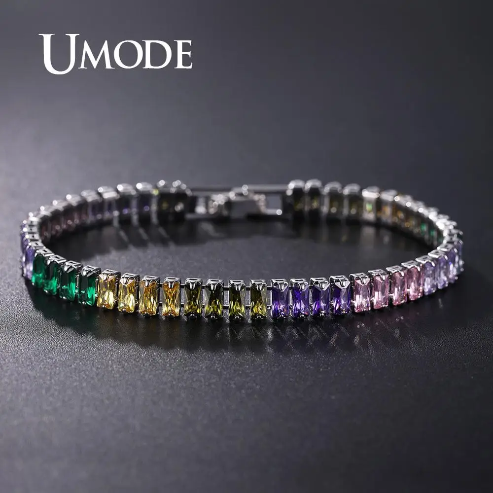 

UMODE Gold Rainbow Bar Bracelet Crystal Girls Adjustable Chain Tennis Bracelet Rainbow Jewelry Zircon Charm Bracelet UB0181H