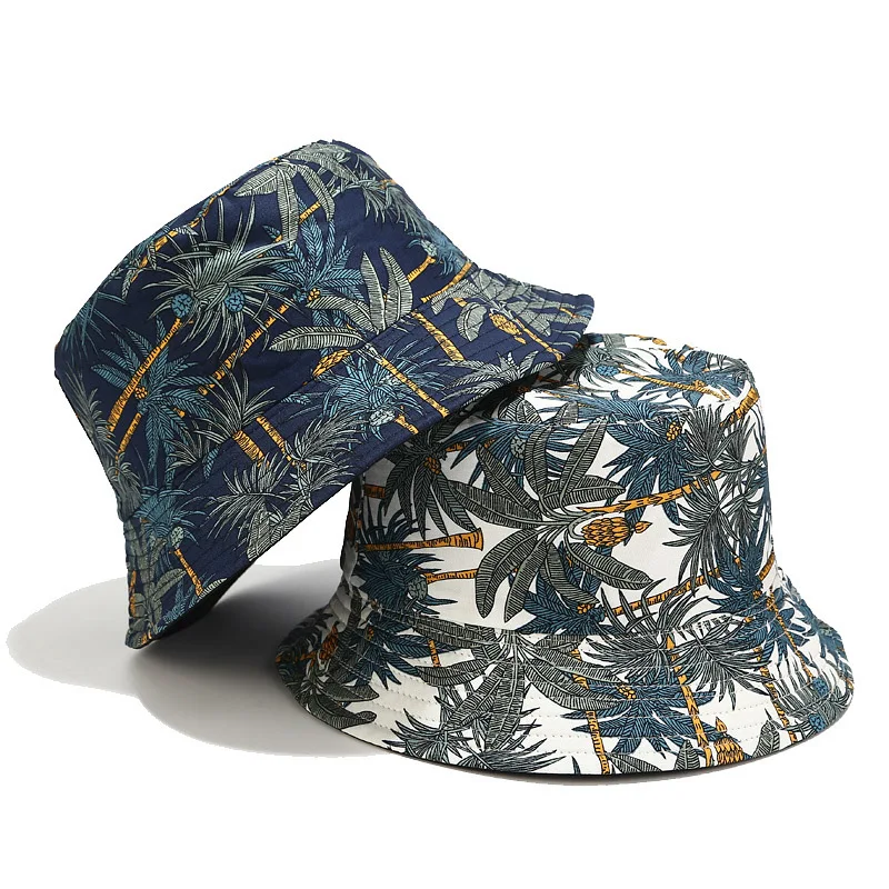 

NEW Summer Banana Tree Pattern Bucket Hat Reversible Panama Fisherman Fishing Basin Hat Men Women Outdoor Hip Hop Flat Top Caps