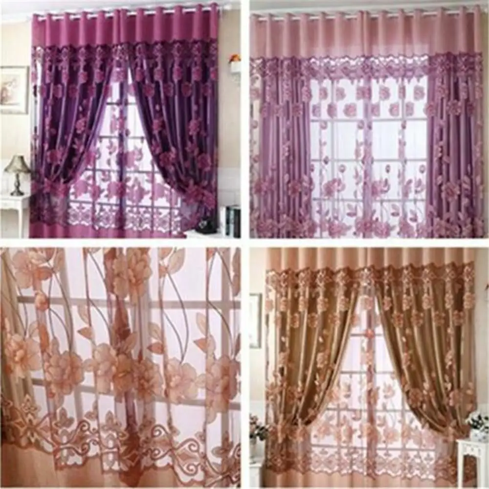 Door Window Curtain Sheer Floral Voile Pocket Curtain Drape Valance Window Curtains Household Product Mosquito Screen