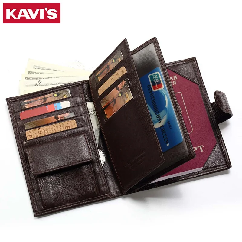 KAVIS Genuine Leather Wallet font b Men b font Passport Holder Coin Purse Magic Walet font