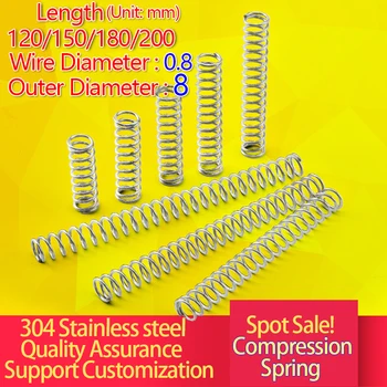 

Stainless Steel Compression Spring 304 Compression Spring Length 120/150/180/200 Long Spring Y Spring Wire diameter:0.8mm OD:8mm