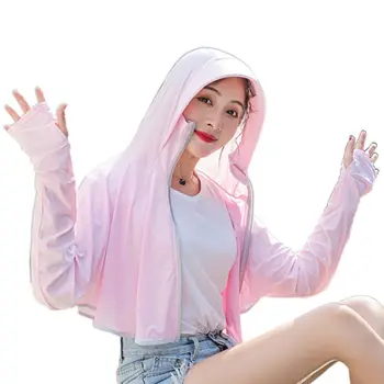 

Women Summer Sun Protection Long Sleeve Shawl Cape Face Mask Hooded Cap Jacket