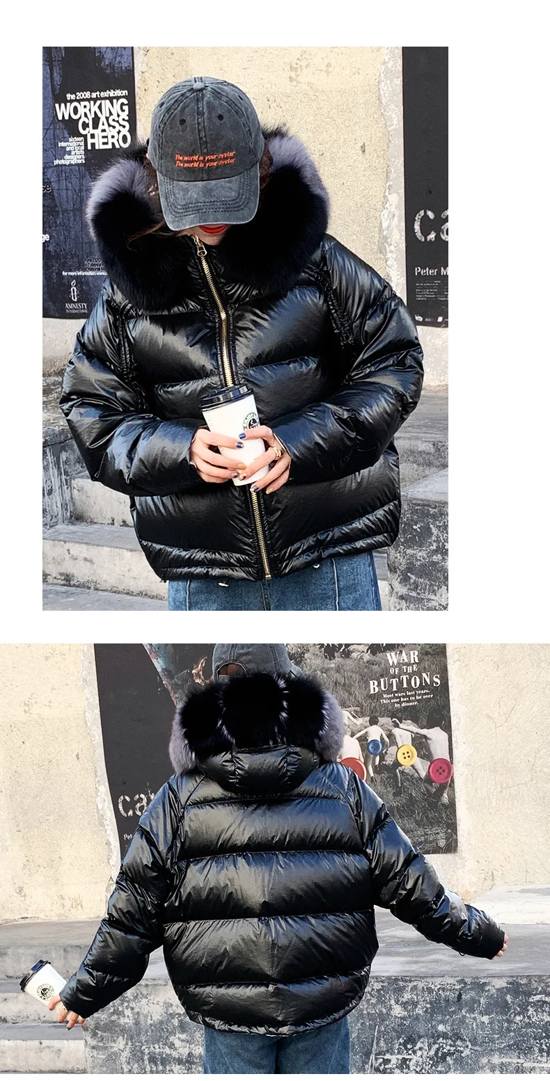 Big Aritificial Fur Parkas Winter Jacket Women Gold Silver Double Side Coat Female Warm Jacket Oversize