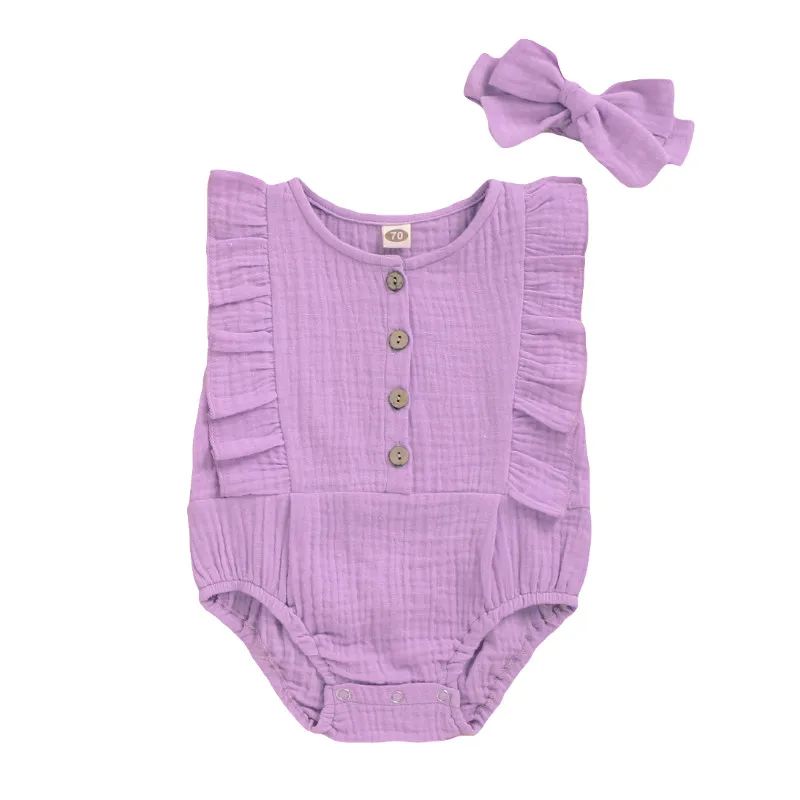 

CANIS Summer Newborn Infant Baby Girl Sleeveless Button Ruffles Solid Color Bodysuit Jumpsuit Playsuit Clothes