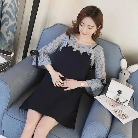 

Sweet Hollow Out Lace Maternity Dress 2018 Autumn Summer Clothes for Pregnant Women Office Work Pregnancy Clothing