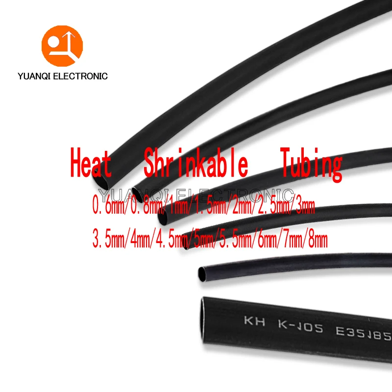 1 Metri/Lotto Heatshrink Tubing Nero 0.6Mm 0.8Mm 1Mm 2Mm 2.5Mm 3.5Mm 4Mm 12Mm 50Mm 80Mm Guaina Termoretraibile Guaina Wire 2:1