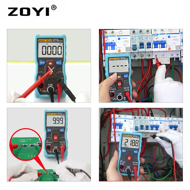 ZOYI 4000 отсчетов NCV Цифровой мультиметр testerautoranging True rms с ЖК-подсветкой большой экран мультиметр тестер