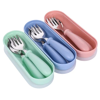 

3PCS Children Spoon Forks Box Set Kids Stainless Steel Cutlery Portable Baby Feeding Utensils Baby Spoons Baby Tableware Set