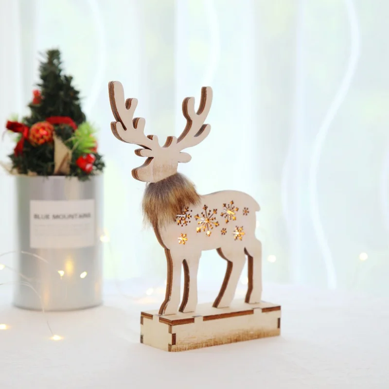 Рождественская деревянная олень блестящая декорация милое украшение "Лось" с декоративные рождественские огни для дома окна отеля