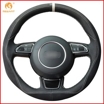

MEWANT Black Leather Black Suede Car Steering Wheel Cover for Audi A1 A3 A5 A7 Interior Accessories Parts