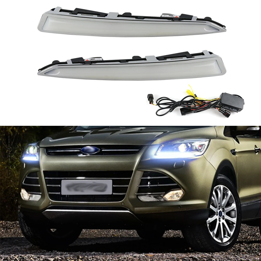 Подходит для Ford Kuga Escape 2013~ дневной ходовой светильник DRL светодиодный противотуманный фонарь с желтым поворотным сигналом