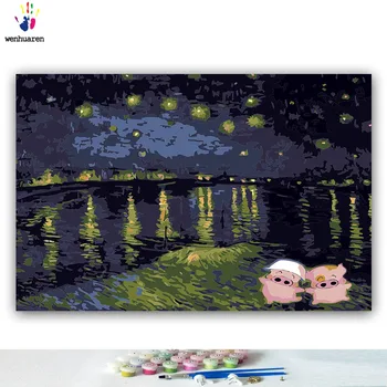 

DIY colorings pictures by numbers with colors Starry Night Over the Rhone Cartoo picture drawing painting by numbers framed Home