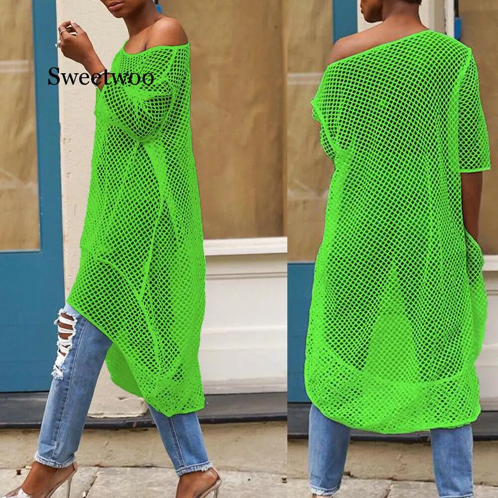 Women Bikini Cover Up Hallow Mesh Beach wear  Summer Bathing Suit Blouse Cover Up Swimwear Beachwea