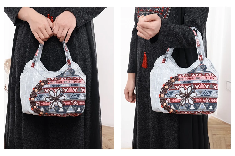 Fashion National string appliques women shopping small handbags!Nice Floral printed lady Day clutches All-match canvas carrier