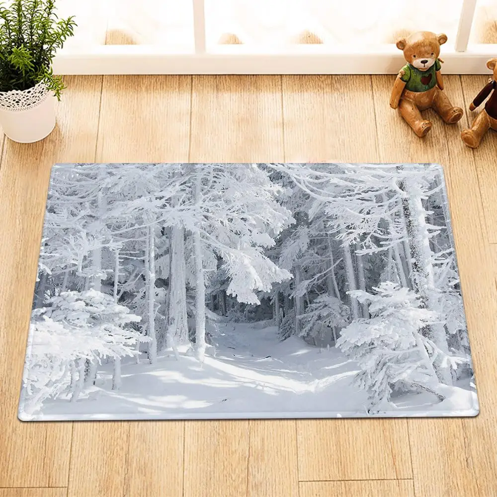 Only MAT-60X40CM Ледяной снег лес морозное дерево зимний пейзаж Ванная комната Водонепроницаемая занавеска для ванны Декор занавеска С 12 крючками и коврик для ванной - Цвет: Only MAT-60X40CM