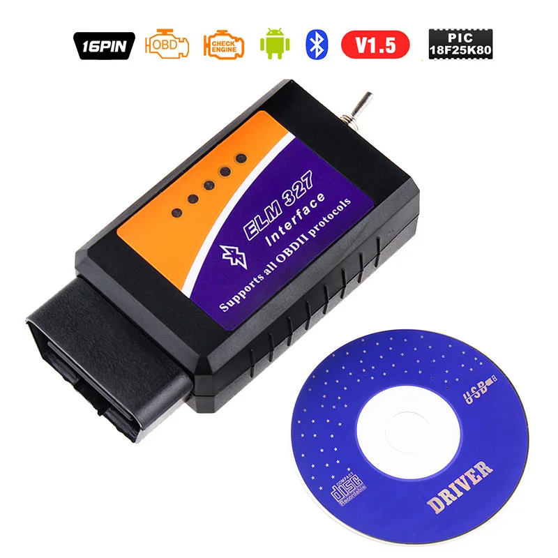 ELM327 Bluetooth USB V1.5 V2.1 OBD2 OBD 2 автомобиля диагностические инструменты сканер CH340 + 25K80