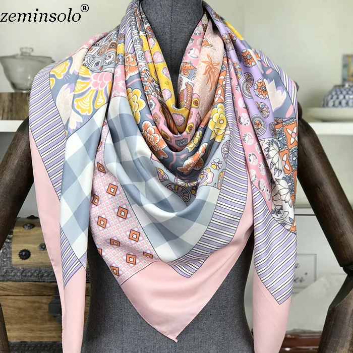 Дизайн весна лето квадратные шарфы для женщин модные женские принтованные цепи саржевый шелковый шарф роскошный бренд шаль Бандана