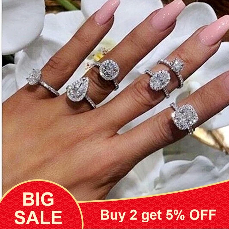 925 Sterling silver fashion Female Ring 3ct AAAAA cz Promise Wedding Band Rings for Women Bridal Finger Party Jewelry Gift
