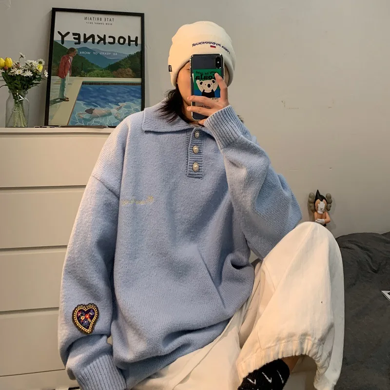 Autumn and Winter Ladies High Sense of Korean Urban Casual Thick Lazy Knit Sweater Loose S-XL Size Pullover | Женская одежда