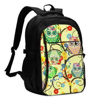 

Backpack USB Charge Women Owls Branches Of Fantastic Trees Student Backpack Letters Print School Bag Teenager Girls Backpack