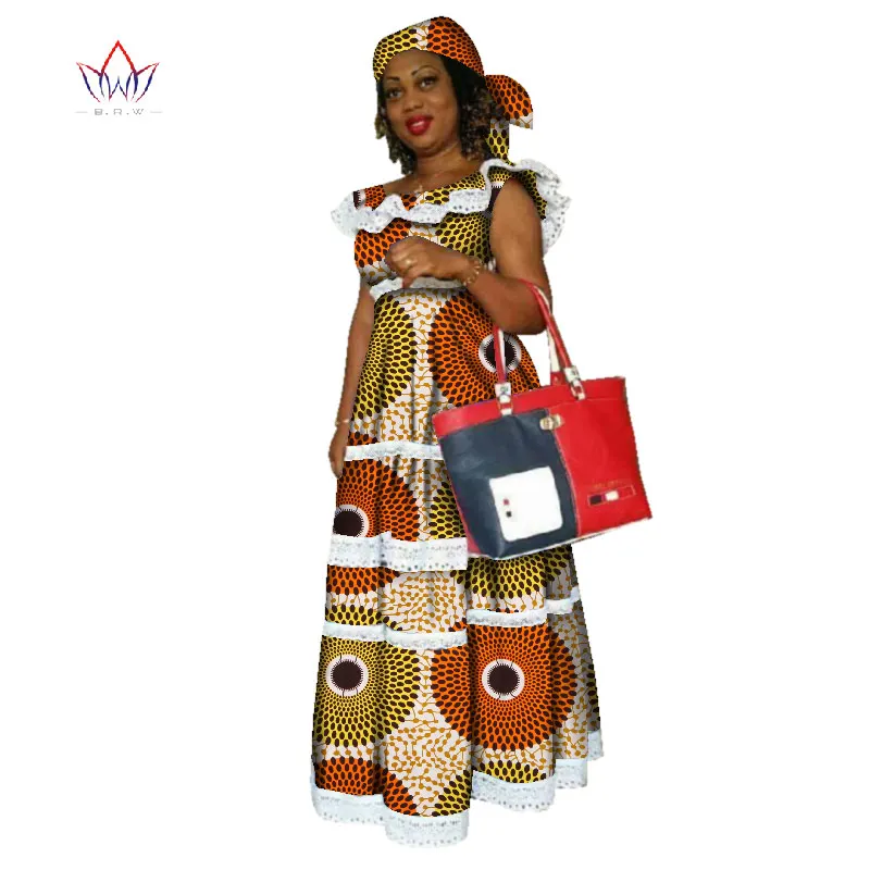 Африканские платья русалки для женщин, африканская вышивка, Базен, платье Дашики, хлопок, Женская кружевная одежда с круглым вырезом, натуральная WY2320 - Цвет: 3