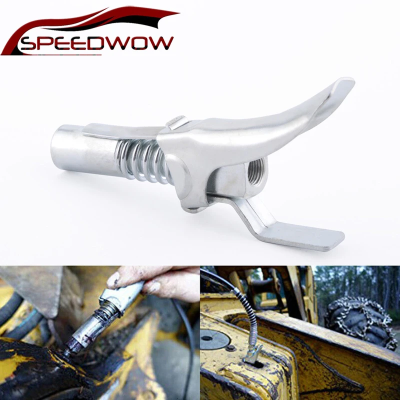 

SPEEDWOW 1/8" NPT Heavy Duty Quick Release Grease Gun Coupler onto Zerk Fittings 10,000 PSI Self-Locking Two Press Easy to Push