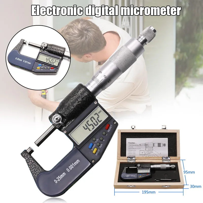 

Electronic Micrometer Digital Display 0.001mm 0-25mm Thickness Gauge Multi-function MF999