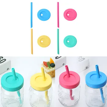 

70mm Plastic Replacement Caps Lids Anti-dust Cover with Silicone Sealing Ring Straws for Mason Jars Canning Drinking Jars