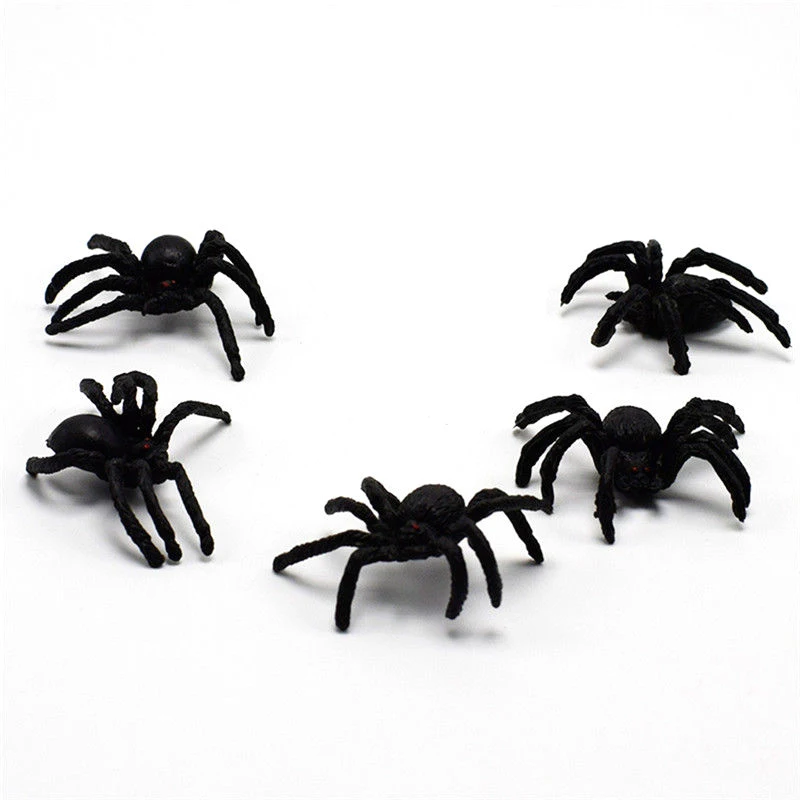 

5pcs Black Plastic Fake Spider Model Toys Flexible Simulation Spiders Joke Prank Gifts Toy for Halloween Creepy Atmosphere Props
