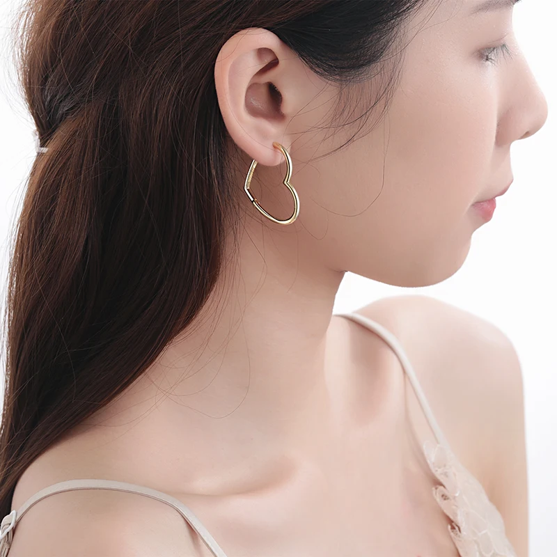 100% 쥬얼리 패션, 러브 하트 후프 귀걸이, 십대 여성 선물, DS135