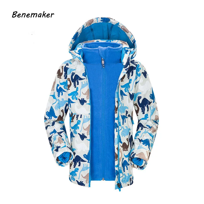 Benemaker Waterproof Outdoor Jackets For Boy Girl Animal Coats Fleece Winter Windbreaker 2PC Outerwear For Children YJ160