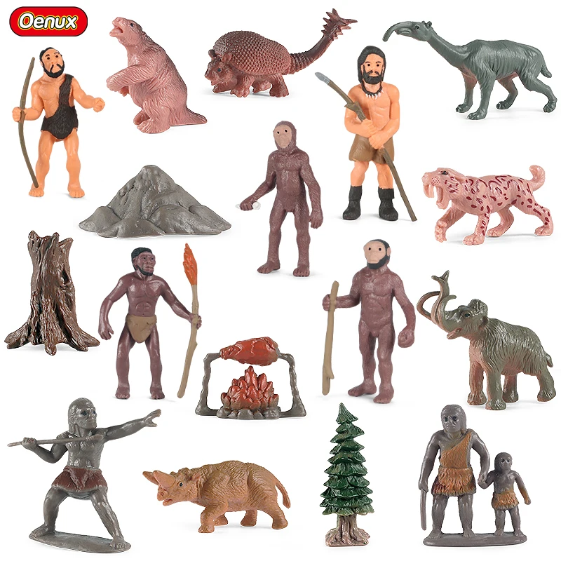 

Oenux 17PCS Prehistoric Savage Life Action Figures Primitive Human Evolution People Model Figurine Early Education Cute Kid Toy