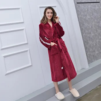 

Fashion Casual Mens and Womans Bathrobes Flannel Robe V Neck Long Sleeve Couple Men Woman Robe Plush
