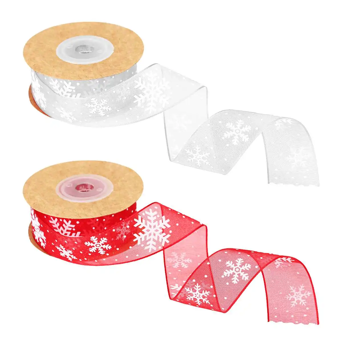 DIY Christmas Decorations Trim Ribbon 10m Transparent Snowflake Ribbons Roll Gift Packaging Material Hair Accessories Home Party