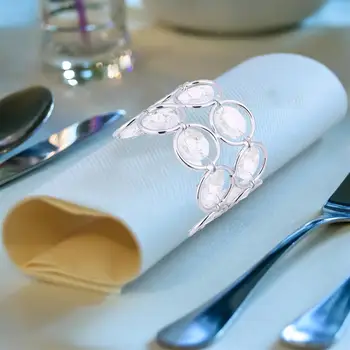 

8Pcs Metal Napkin Rings Sparkly Crystal Napkin Holders Wedding Centerpieces Napkin Rings Romantic Napkin Buckles Silver