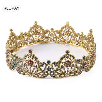 

RLOPAY Golden Bridesmaid Headdress Bridal Hair Crown Flower Bride Head Piece for Women Wedding Accessories Queen Crown