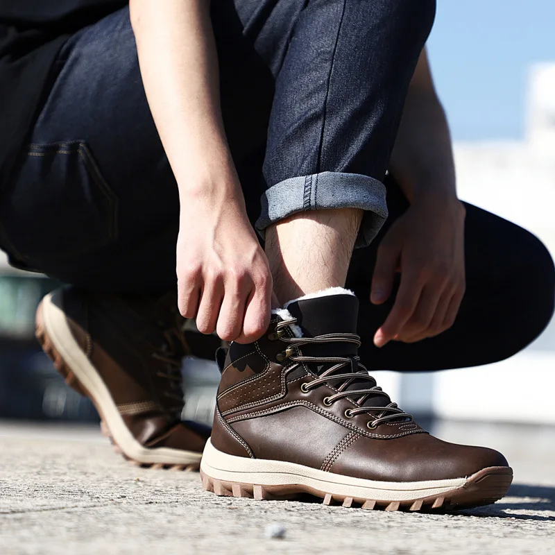 Роскошные Брендовые мужские ботинки из натуральной кожи теплые зимние ботинки модная трендовая обувь с хлопковой подкладкой уличные мужские резиновые ботильоны
