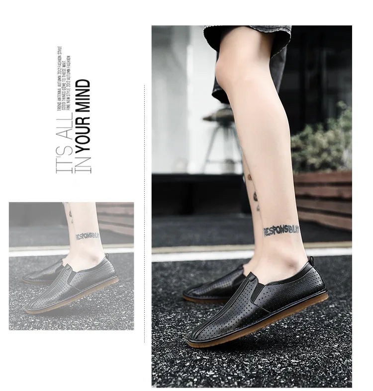 BZBFSKY Spring Hollow Leather Men Loafers Slip On Breathable Soft Outdoor Man's Footwear Flats Comfortable Casual Men's Shoes