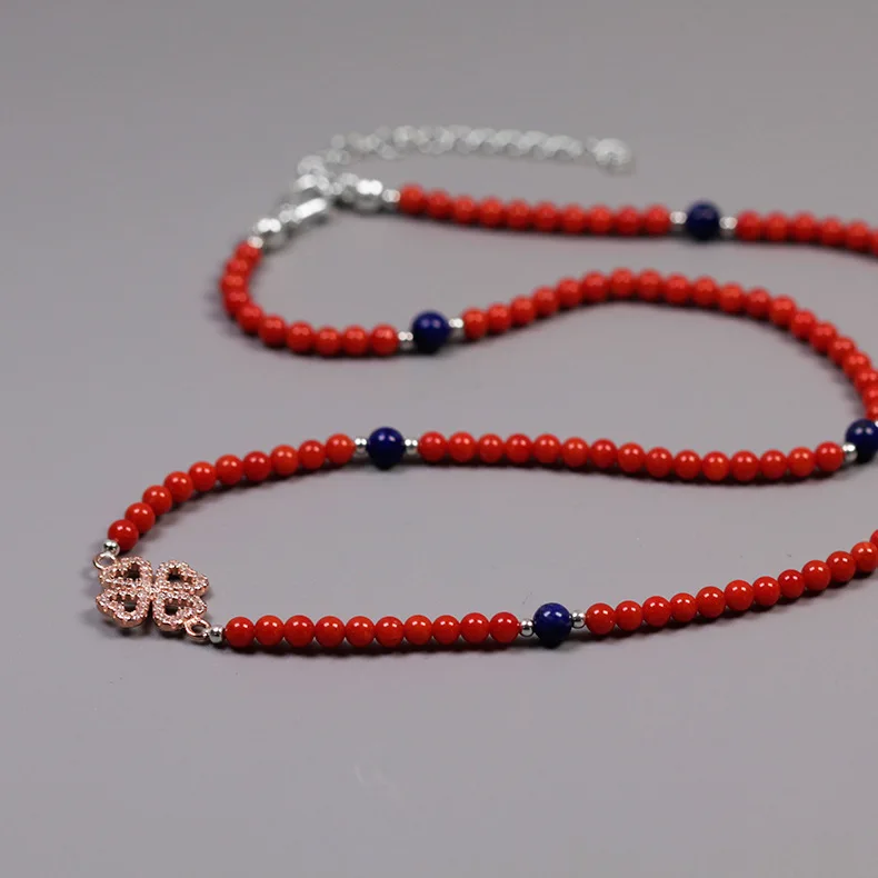 

Acecare Handmade beaded lapis lazuli synthetic coral necklace female section heart shaped clover