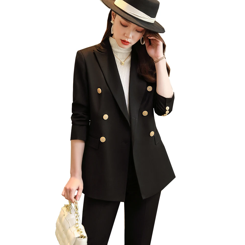 

High Quality Blazer Jacket and Trousers Office Ladies Pant Suit Formal Women Blue Red Black 2 Piece Set For Business Career Work