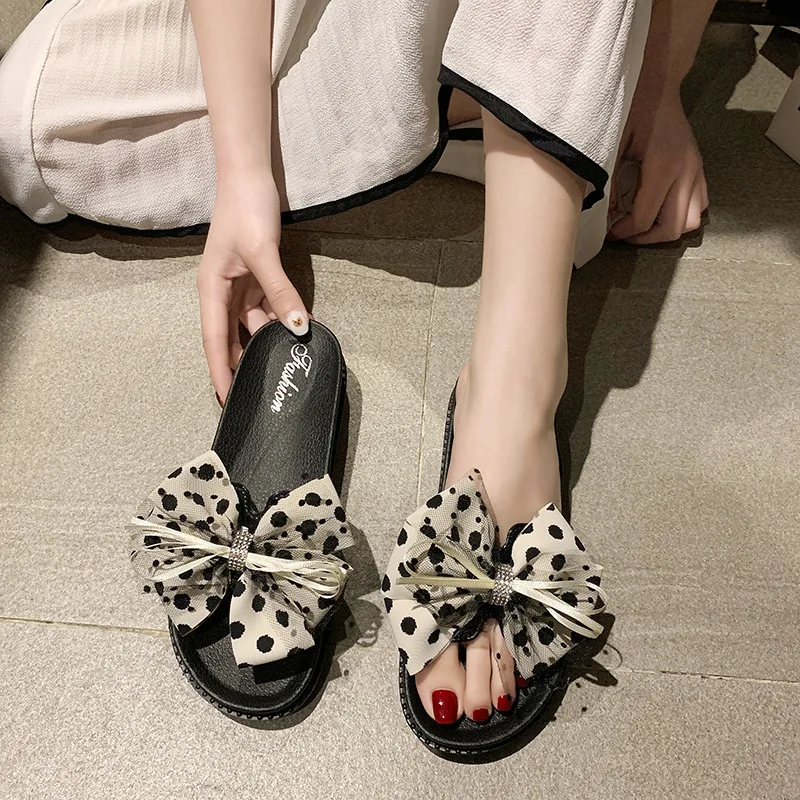 Fashion Summer Wear Slippers Women Bow Knot Korean Ladies Slippers Home  Fashion Word Thick Bottom - AliExpress