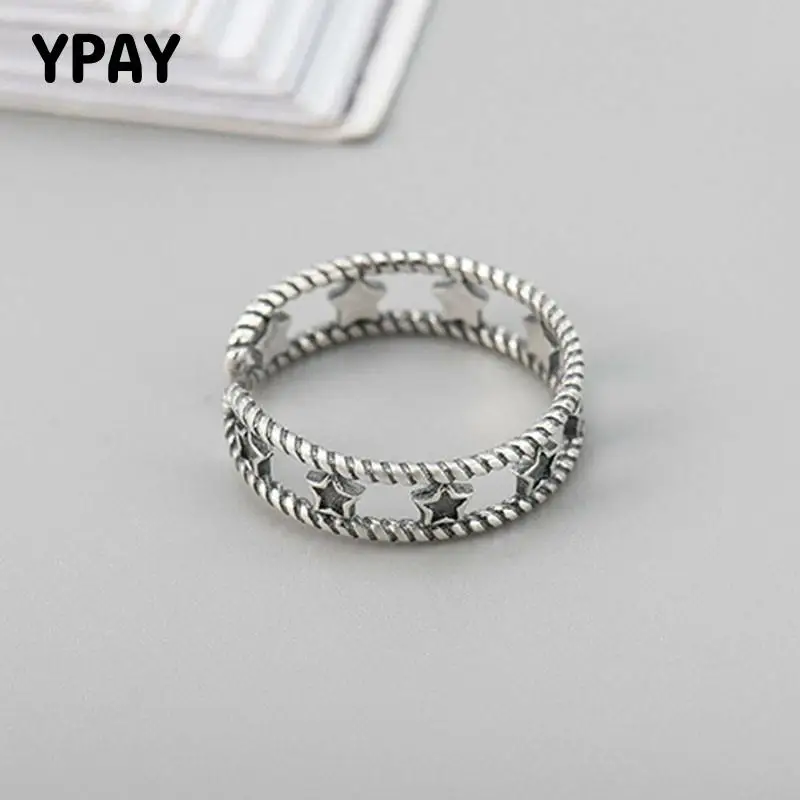 

YPAY Vintage Stackable Star Finger Rings for Women Genuine 925 Sterling Silver Open Adjustable Ring Fine Jewelry Gifts YMR328