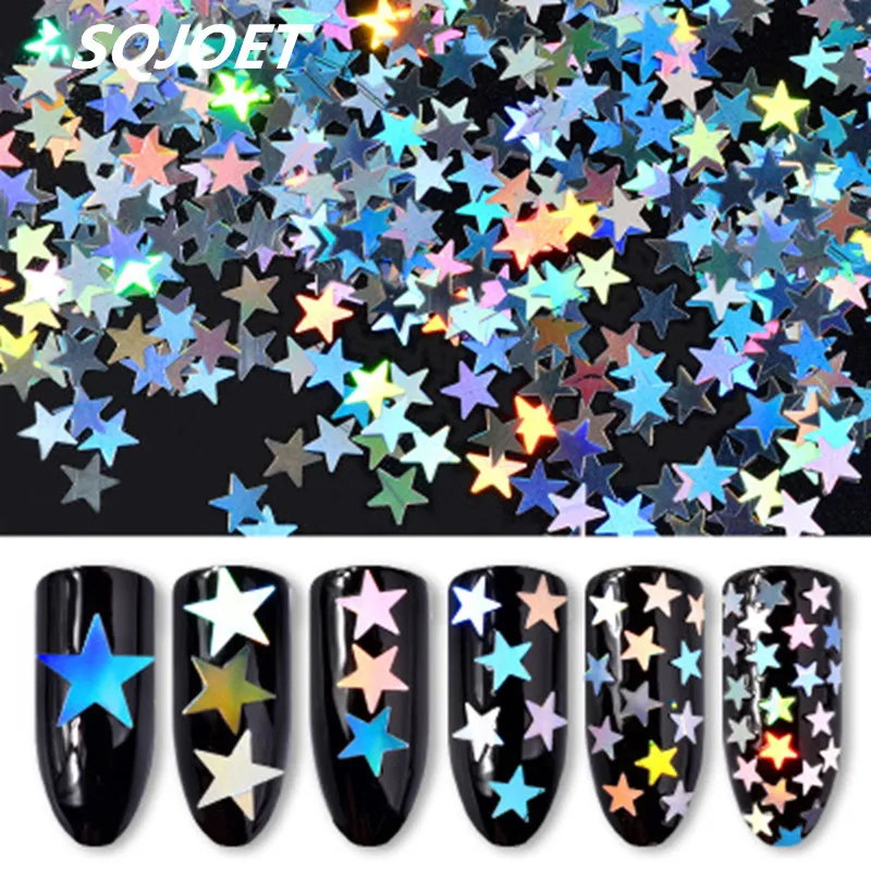 Fashion new silver five-pointed star laser colorful sequins 6 color 3D charm DIY nail / mobile phone jewelry decoration |