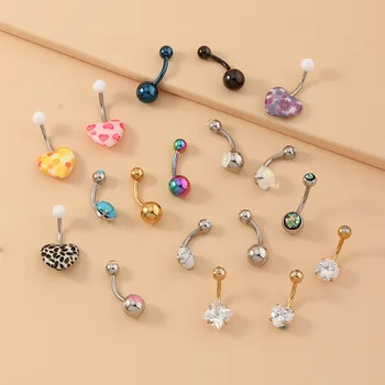

Fashion Hot Sexy Double Zircon Anti Allergy Simple Crystal Lounger Titanium Earrings Ear Nail Belly Button Rings Navel Piercing